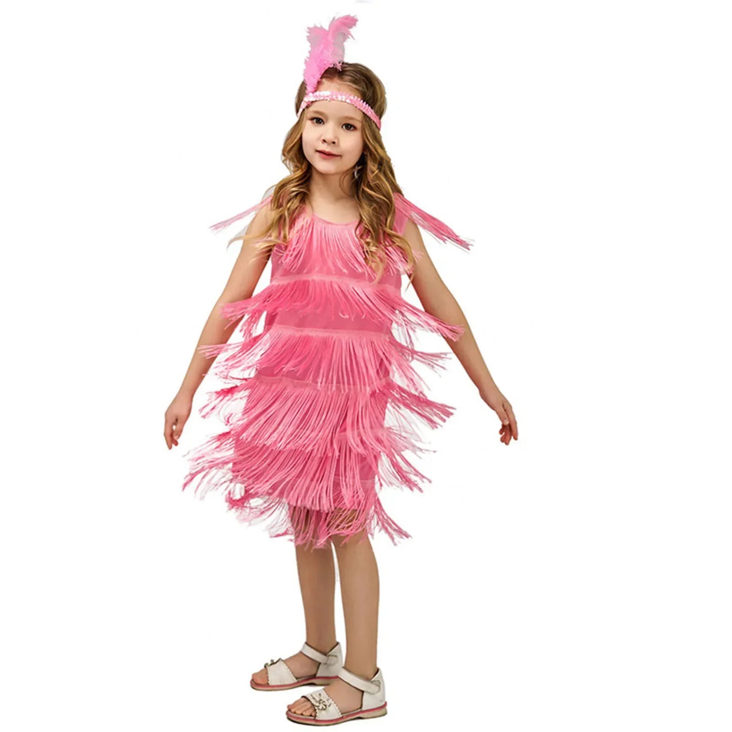 Short Sleeve Dress Girl Girls Flapper Dress Sequins Fringe Latin Dance Dress Tassel Tango Dress Tight Dress for Girl