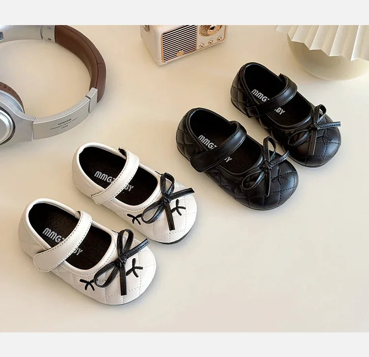 Girls' Leather Shoes 2025 Spring/Autumn New Fashion Bow Kid's Princess Shoes Soft Sole Non-slip Children's Shoes 16-25