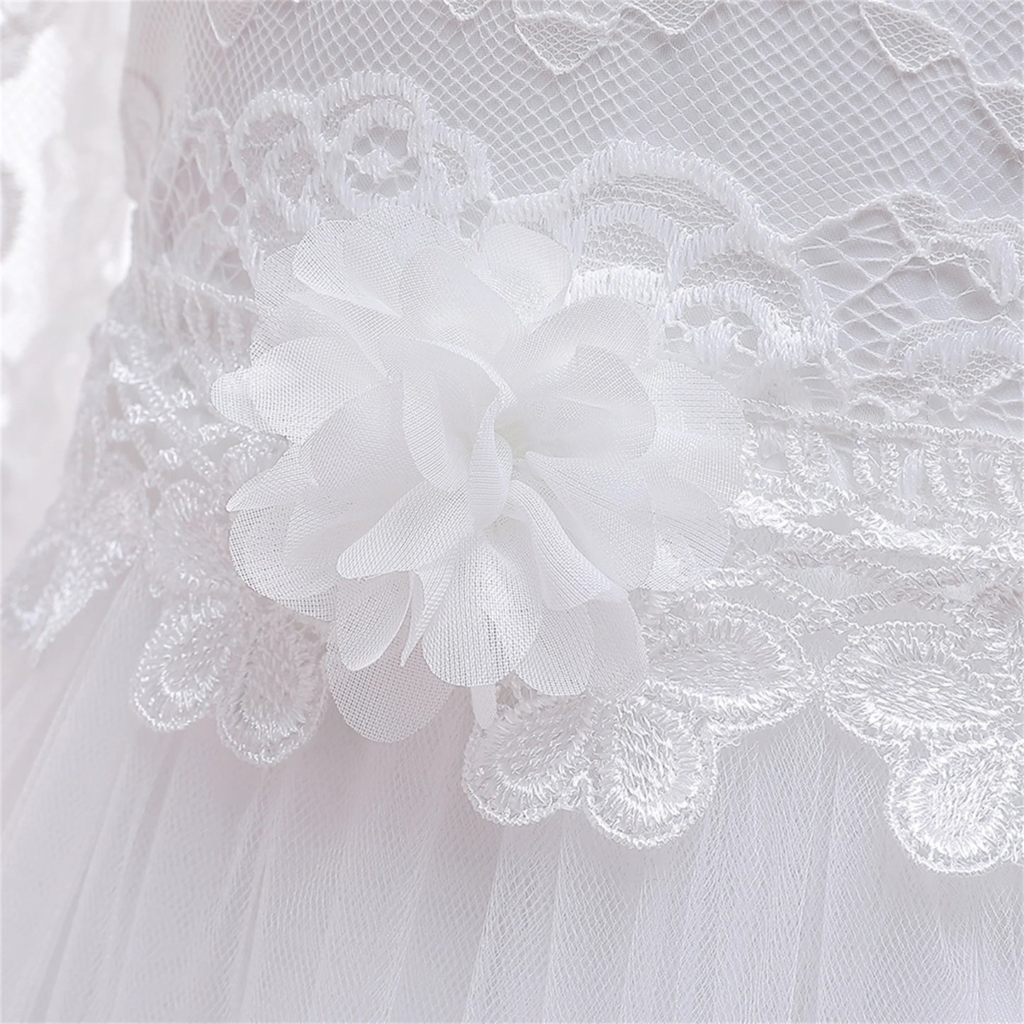 Long Sleeve White Bridemaid Girl Party Dresses Wedding Costume Bow Lace