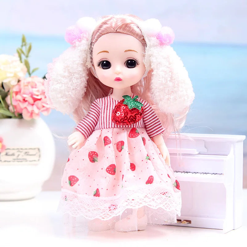 17CM Movable Joint Doll Girl Dress Up Dollhouse Makeup DIY Toys Cute Safety Baby 3D Doll Babies Toddler Princess Beautiful Gift
