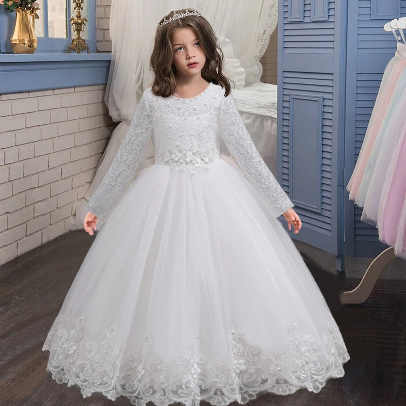 New Girl Wedding Dress White Long Lace Princess Dress