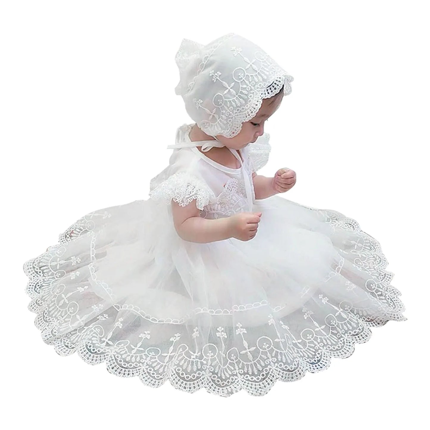 Lila Baby Girls Baptism Dress - Lace Crochet O Neck Dress
