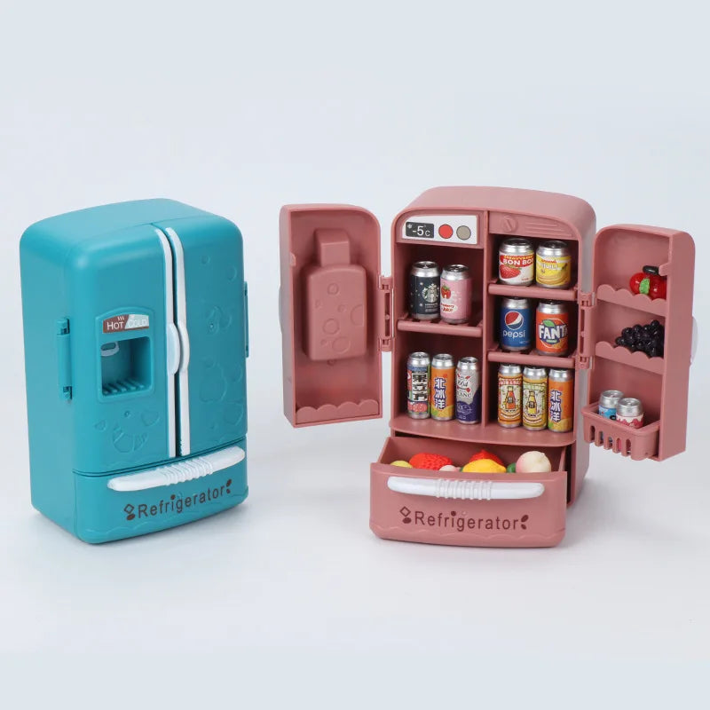 Cute Simulation Microfilm Furniture Double Door Refrigerator 1:12 Dollhouse Kitchen Model Decorations For Girl Birthday Gifts