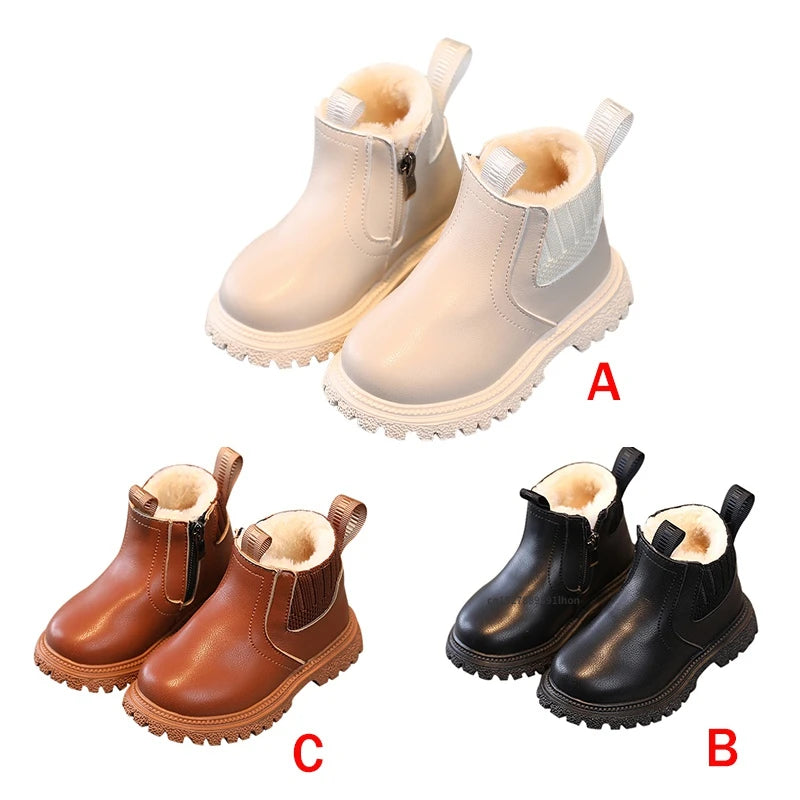 Brester Kids Boys Girls Boots - Zipper Non-Slip Leather Shoes