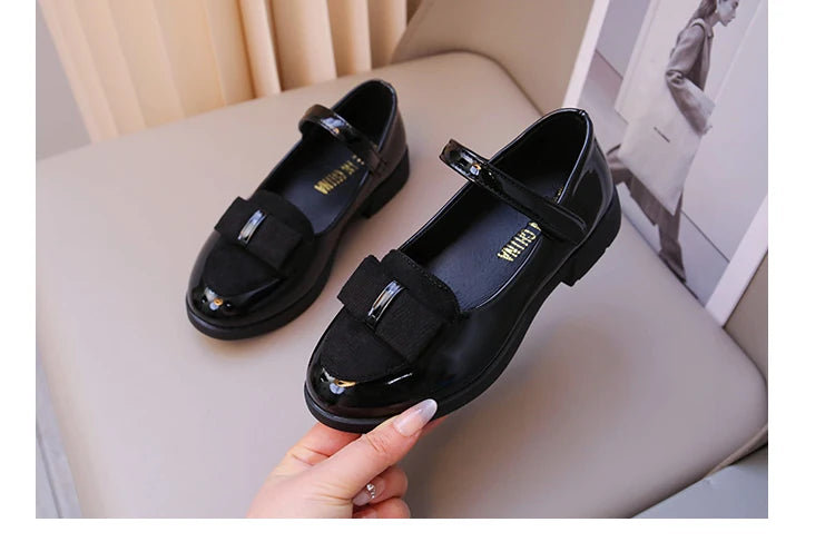 Girl's Leather Shoes Princess Dress Shoes for Kids Big Girls Casual Student Flats 2025 Spring/Autumn New Style Sweet with Bowtie