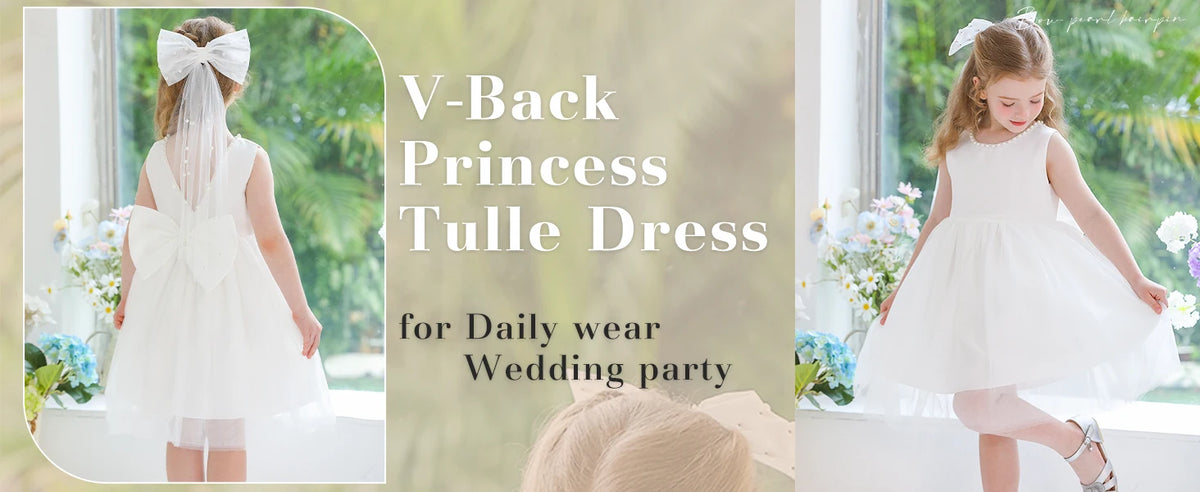 Girls Elegant White Communion Party Dress For Toddler Kids  Sleeveless Princess Tulle Dress
