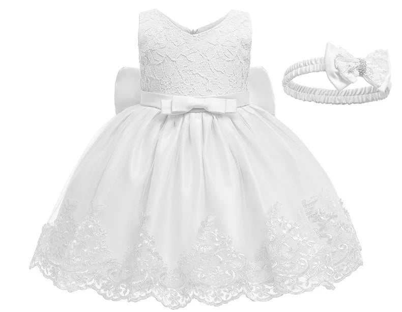 Baby Girl Clothes White Dress for Baptismal Ceremony Little Flower Child Wedding Dress Toddler Kids 1st Birthday Party Dresses