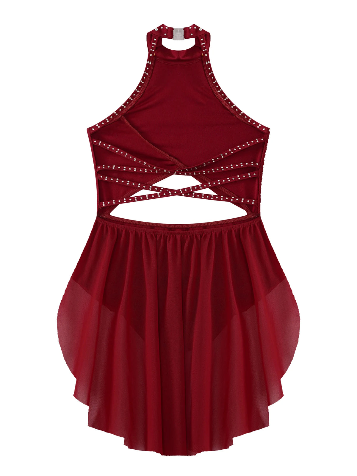 Girls Modern Lyrical Jazz Dance Dress Ballet Gymnastics Skating Performance Costume Kids Cut Out Dancing Leotard Tutu Skirted