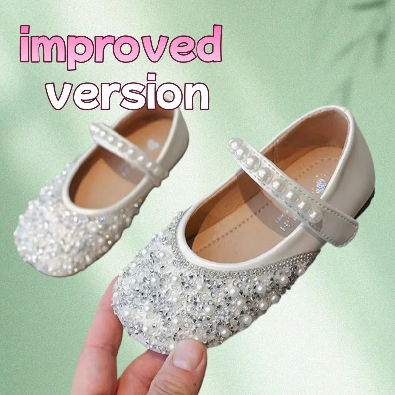 Kids Leather Shoes Spring Autumn Fashion Sequins Pearl Girls Princess Shoes