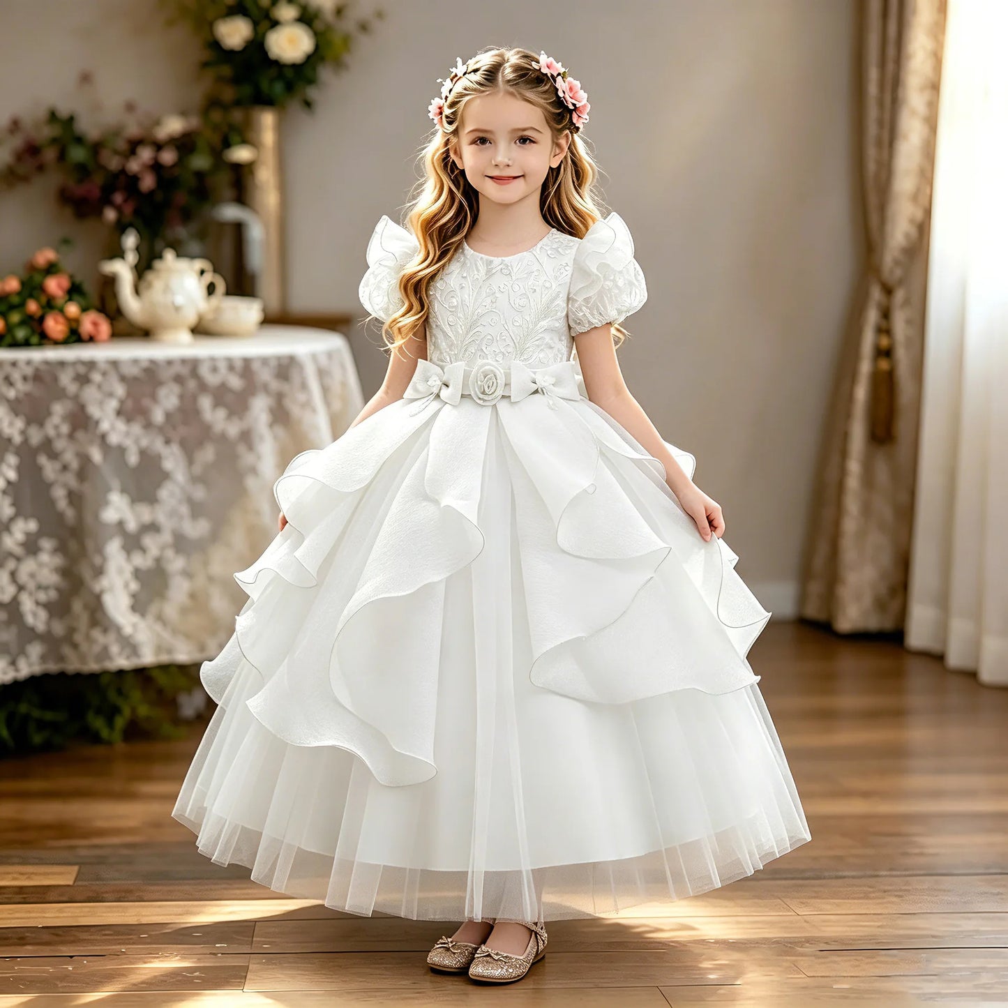 Gorgeous Elegant Girl Dress Model Show Piano Performance Birthday Party