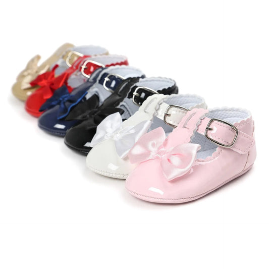 Meckior Baby Girls Shoes Classic Bowknot Rubber Sole Anti-slip PU Girls Dress Shoes