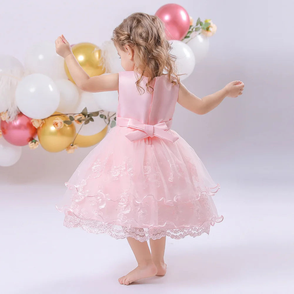 Embroidery Baby Girl Dress for Infant 6-24 Month Baby Girls First Year Birthday Dresses Beaded Flower Vestido Sleeveless Princes