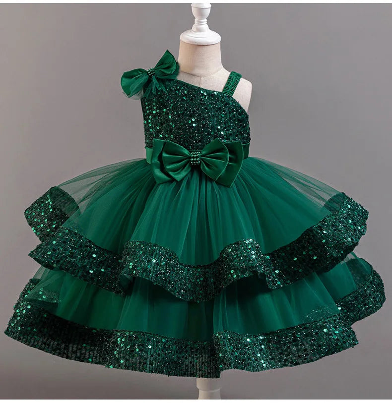 New Girl Dress Sequin Dresses Exquisite Simple Summer Skirt Fashion Evening Dress One Year Old Banquet Retro Princess Dress 2025