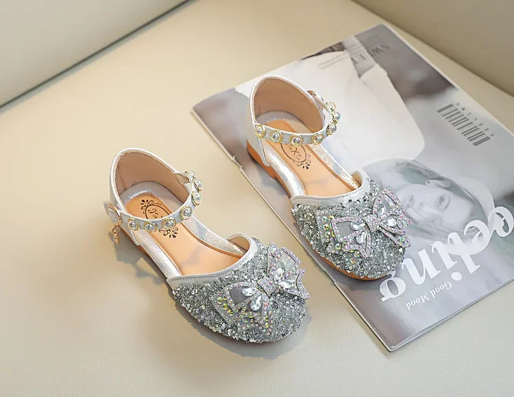 New Children Princess Shoes for Girls Bowtie Glitter Children Baby Dance Shoes