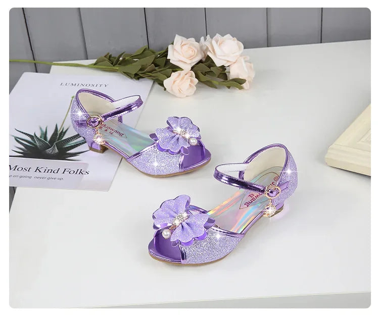 Girls Princess Shoes Summer Children High Heels Open-toe Party Wedding Toddlers Sandals
