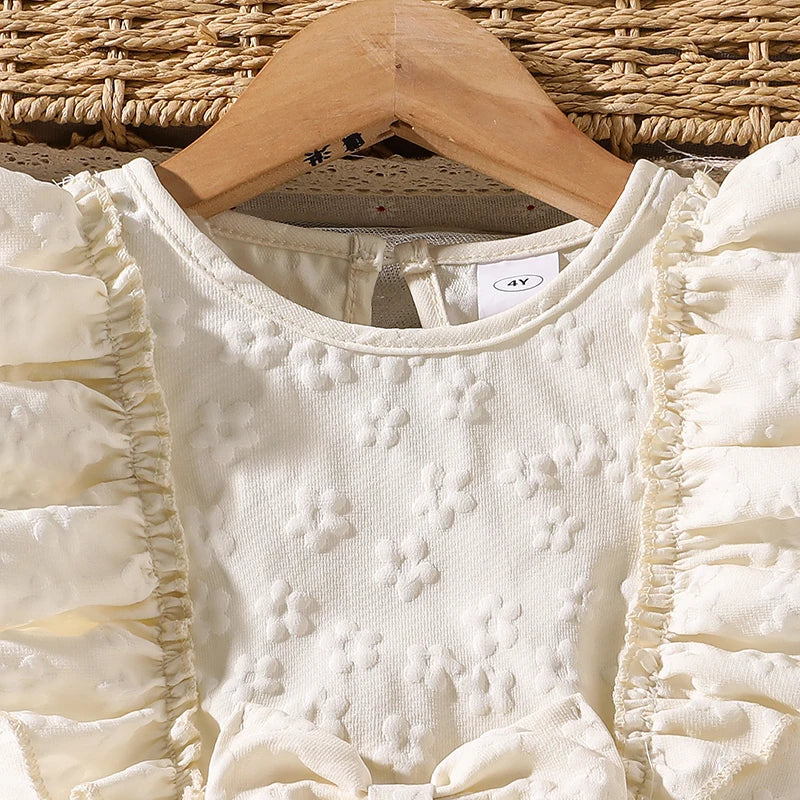 Dress For Girls Yellow O-Neck Fly-Sleeve Tulle Bowknot