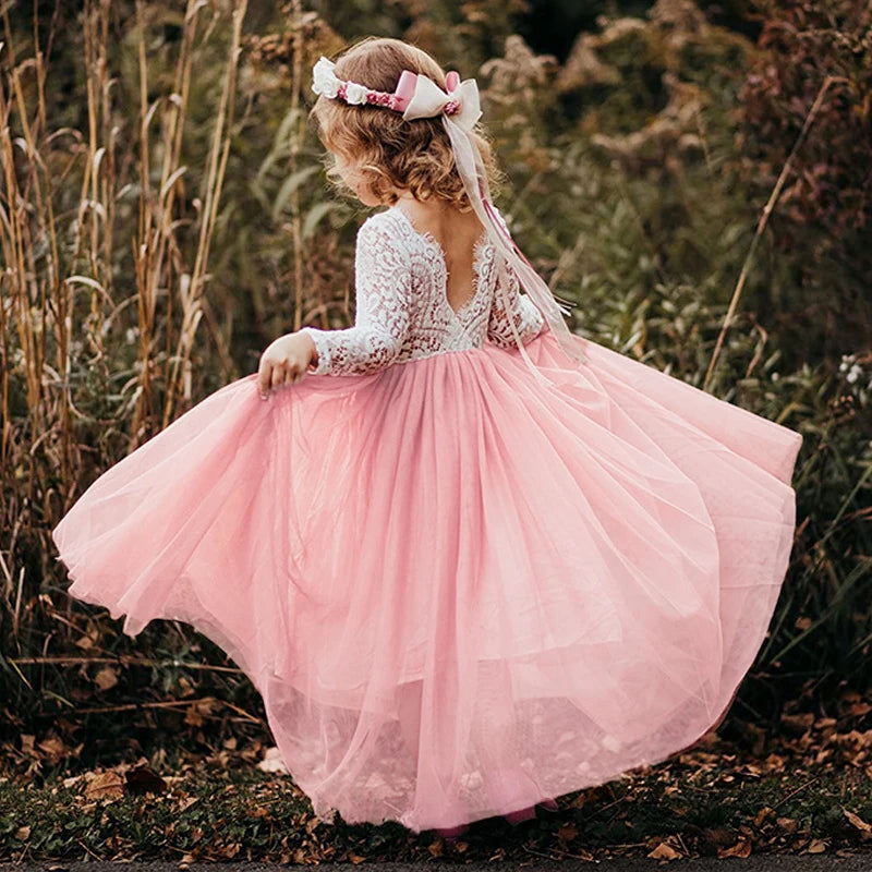 Princess Party Lace Flower Girl Dress Baby Kids Summer Wedding Birthday Dress