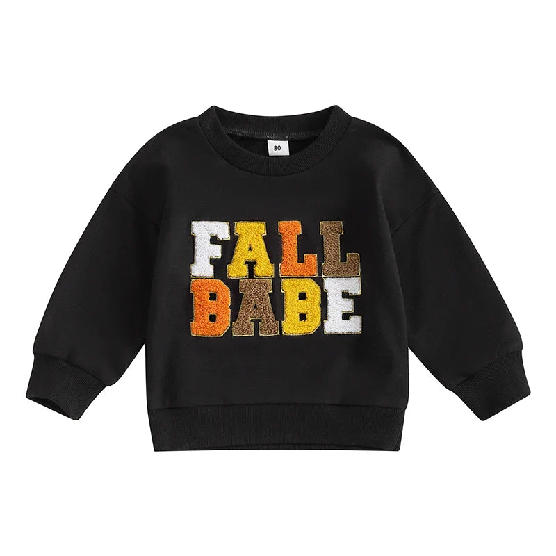 Girls Fall Babe Long Sleeve Embroidery Letters Fall Crewneck Top