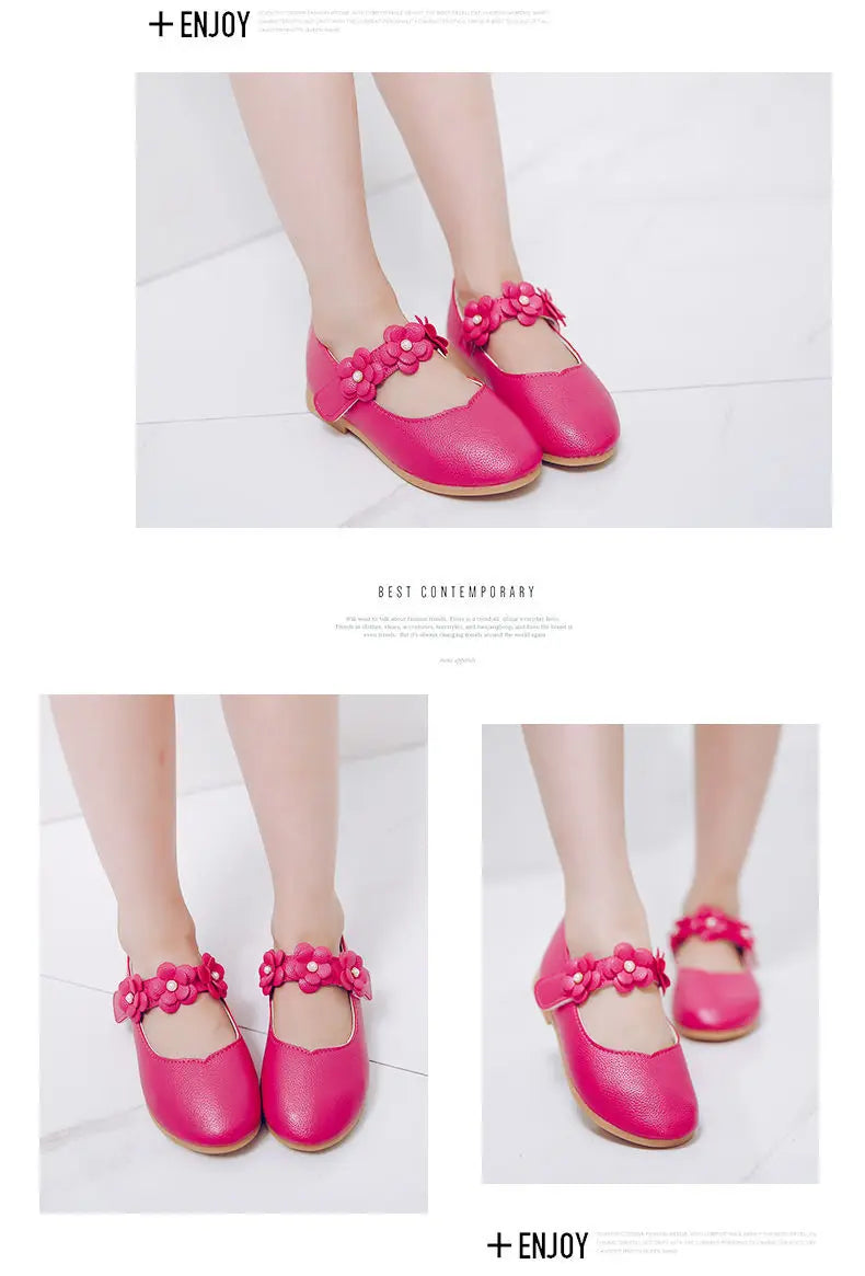 Girls Low-top Solid Color Leather Shoes Princess Shoes Flowers Student Single Dance Shoes White Child Shoes Comfortable Wearable