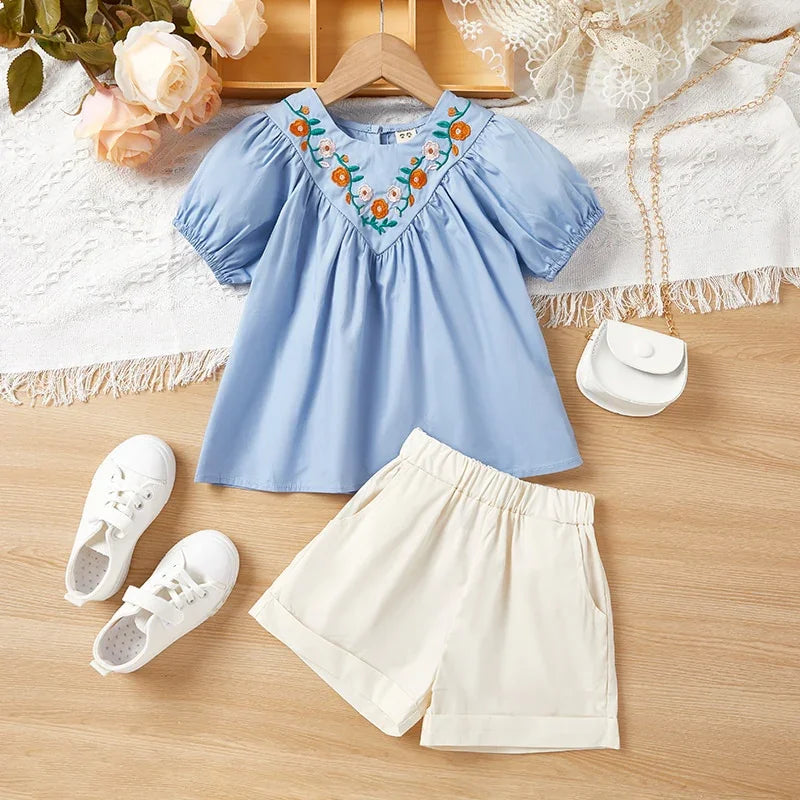 Angelica Girls Clothing Summer Short Sleeve Children Two Piece Set - GuGuTon baby store - Baby Fashion - Toddlers Outfits - Babies Outfits - Toddler Clothes - Kids Clothing - Newborn Clothes - Newborn Wear - Kids Wear - Trending Clothes - Trending Outfits - Fall Fashion - Winter Fashion - Girls Clothes - Boys Clothes - Babies Wear - Kids Accessories - KidsWear - Summer Clothes - Summer Fashion - Summer Trend - Falls Sweaters - Tops - Bottom - Jeans - Blouse - Dresses - Newborn Dresses - Toys