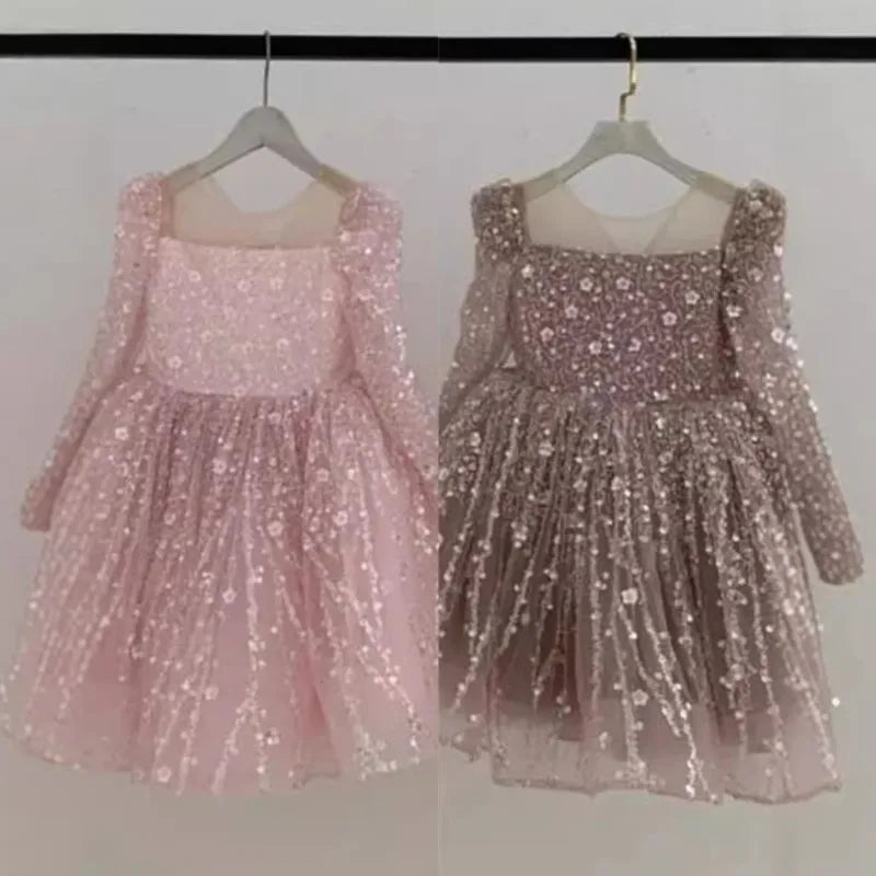Baby Girl Princess Sequins Ball Gown Dress Infant Toddler Long Sleeve Dress