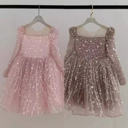 Baby Girl Princess Sequins Ball Gown Dress Infant Toddler Long Sleeve Dress