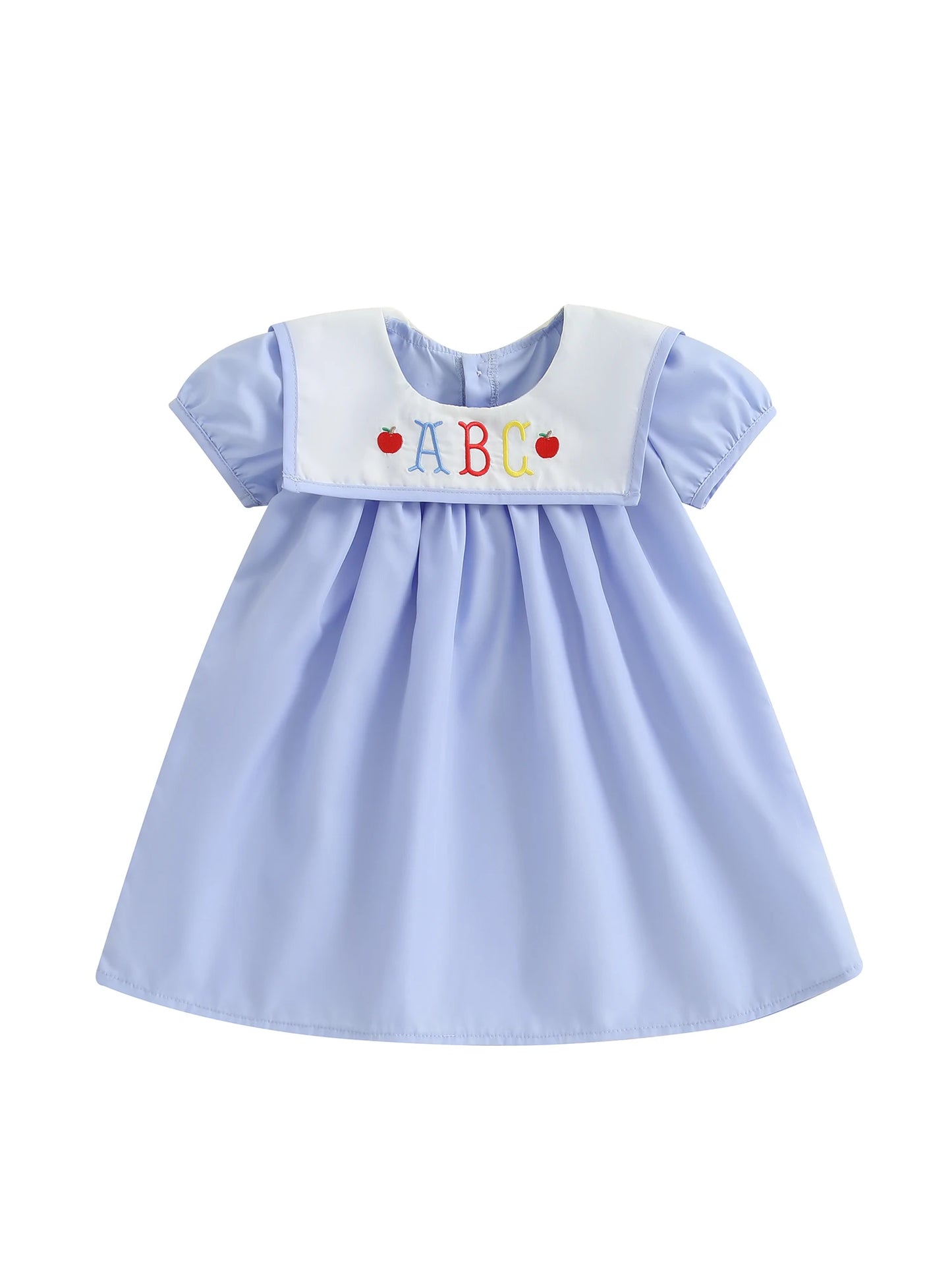 Girls Summer Dress with Floral Embroidery and Ruffle Sleeves Cute Back to School Dress
