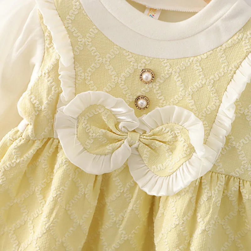 (9 Months -3 Years Old) Spring And Autumn New Sweet Bow Baby Girl Dres
