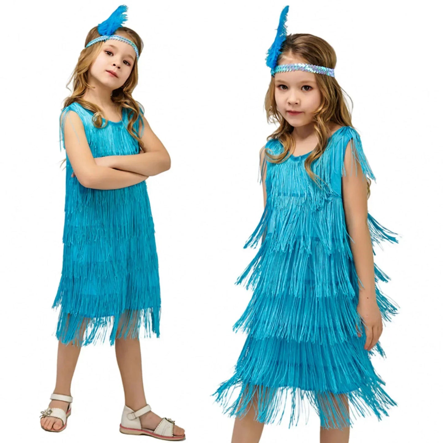Short Sleeve Dress Girl Girls Flapper Dress Sequins Fringe Latin Dance Dress Tassel Tango Dress Tight Dress for Girl