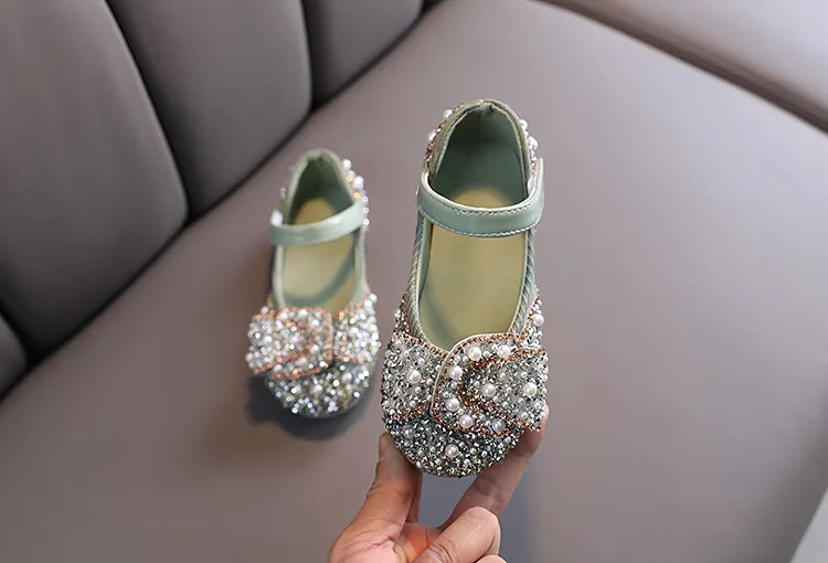New Childrens Shoes Pearl Rhinestones Shining Kids Princess Shoe Baby Girls Shoe
