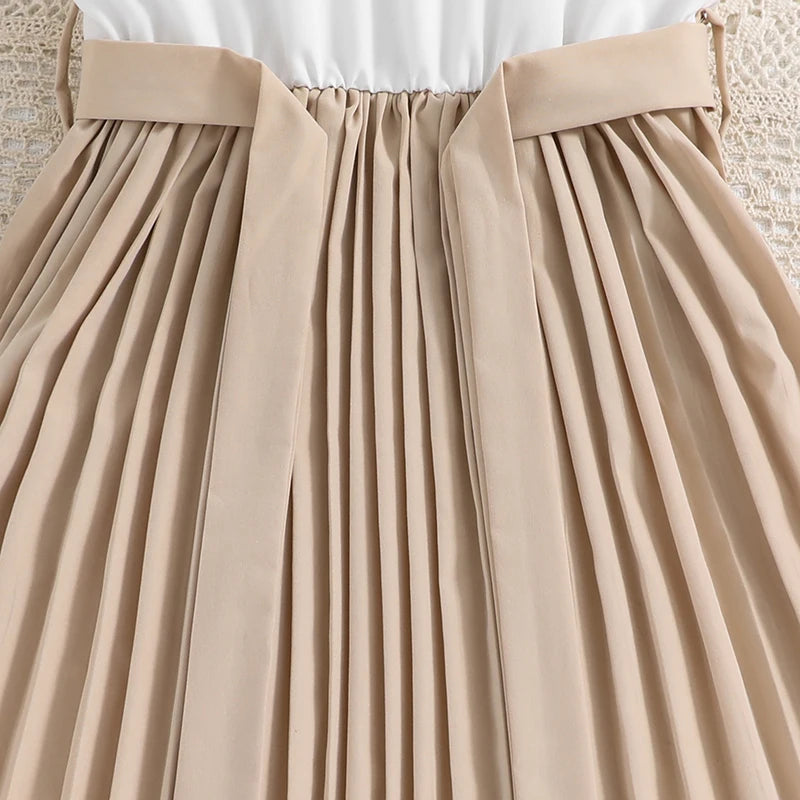Emma Kids Dress for Girls with Pleated Skirt and Bow Tie