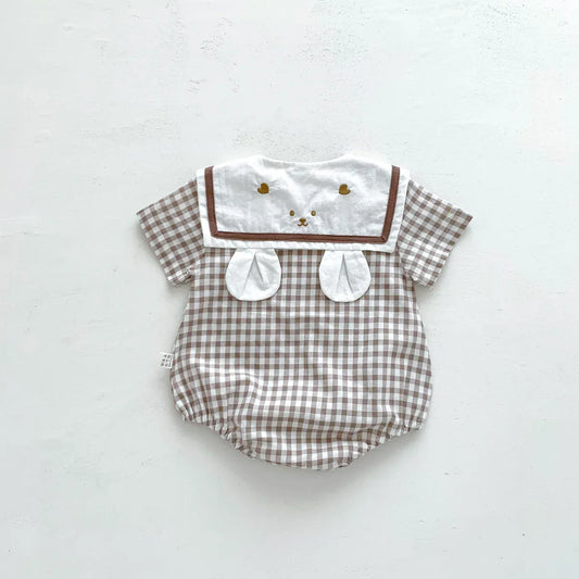 Plaid Bunny Collar Romper