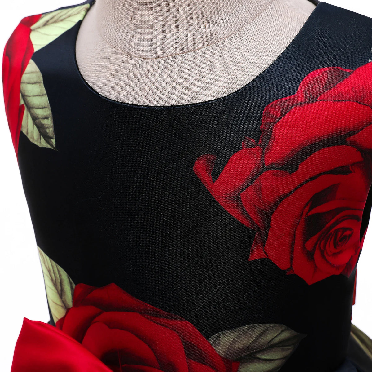 Baby Girl Princess Dress Children's Clothing Toddler Red Rose Print Vintage Vestidos Kids Performance Evening Birthday Xmas Gown