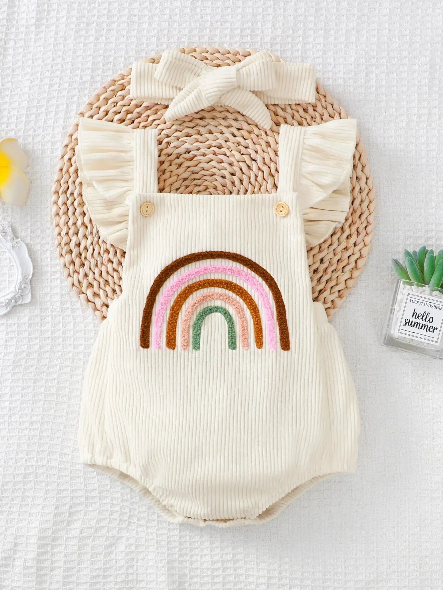 Corduroy Rainbow Romper w Headband