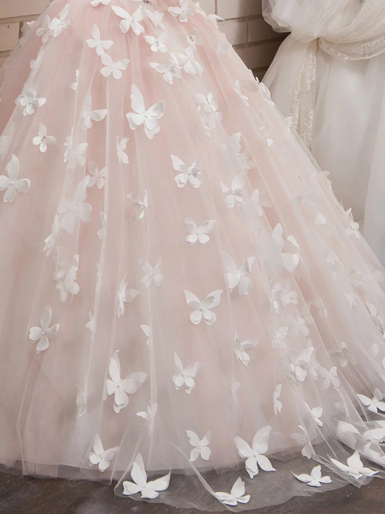 Elegant and lovely butterfly floor mopping flower girl wedding dress