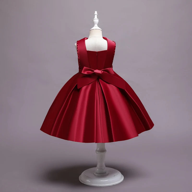Baby Girl Bow Flower Dress 2-10 Year Children Girl Wedding Birthday Party Princess Dresses Kids Girl Gown Costume Clothing
