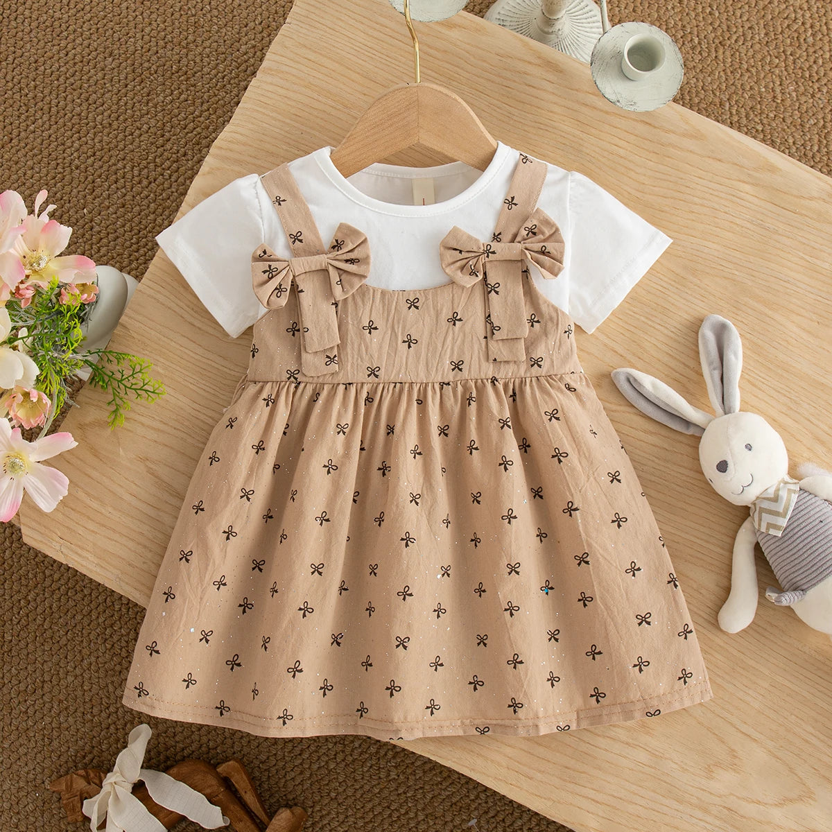 Baby Dress Summer Cotton Short-Sleeve Bow-Tie Baby Girls Dress