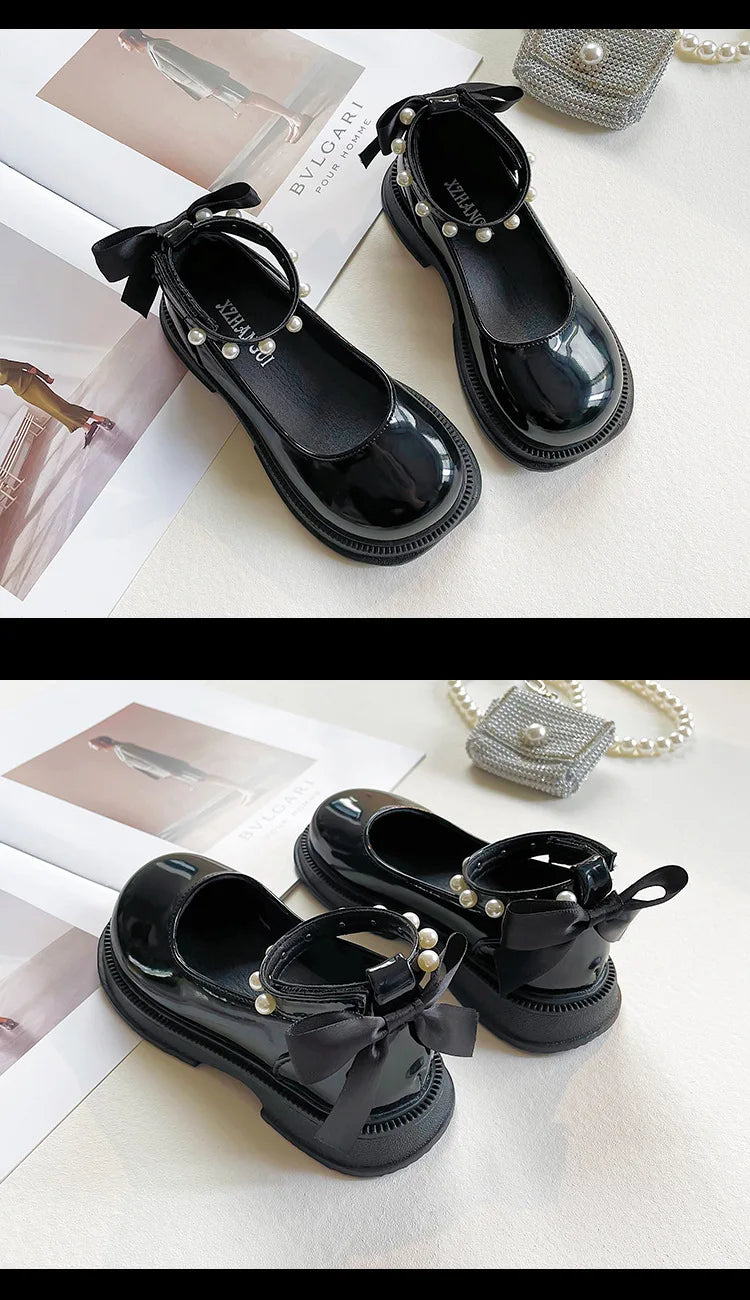 Small Pearl Leather Shoes for Girls, Soft Soles for Children