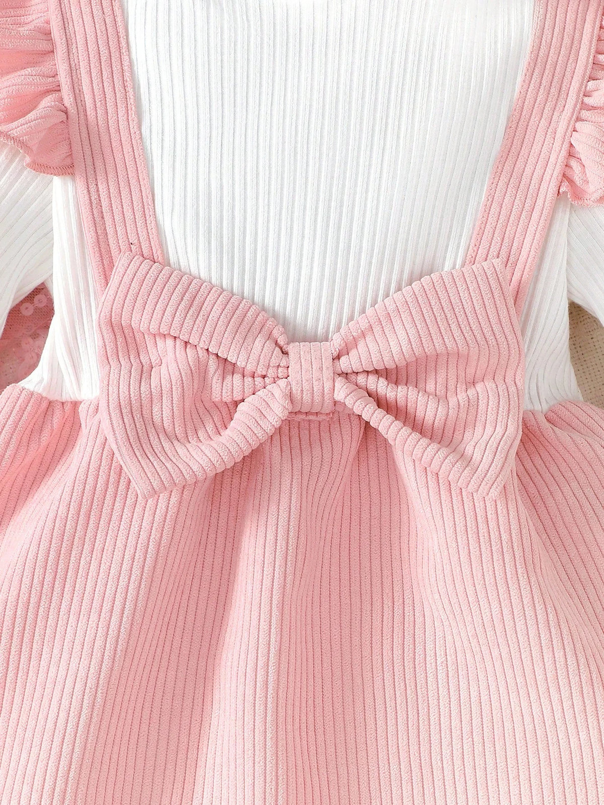 Baby Girl Ribbed Dress Outfit Long Sleeve Ruffle Bow Dress with Headband Elegant Clothes Set