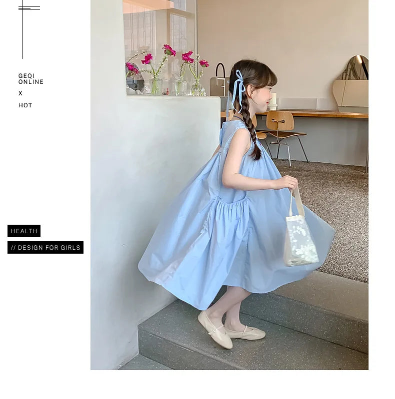 Ana Summer Junior Girl Sleeveless Dress Solid Side Cotton Dress
