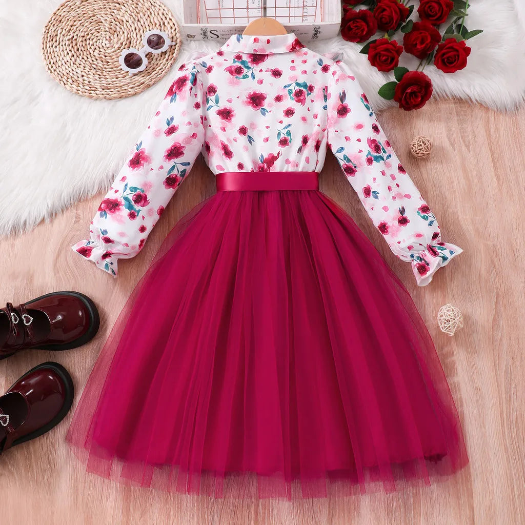 Kids Girls Dress Summer Long Sleeve Floral Gauze