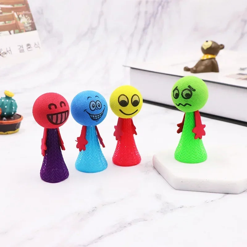 5Pcs/Pack Educational Jumping Doll Bounce Ball Toys Engaging Push & Down Expression Game for Kids Great Gifts for Children