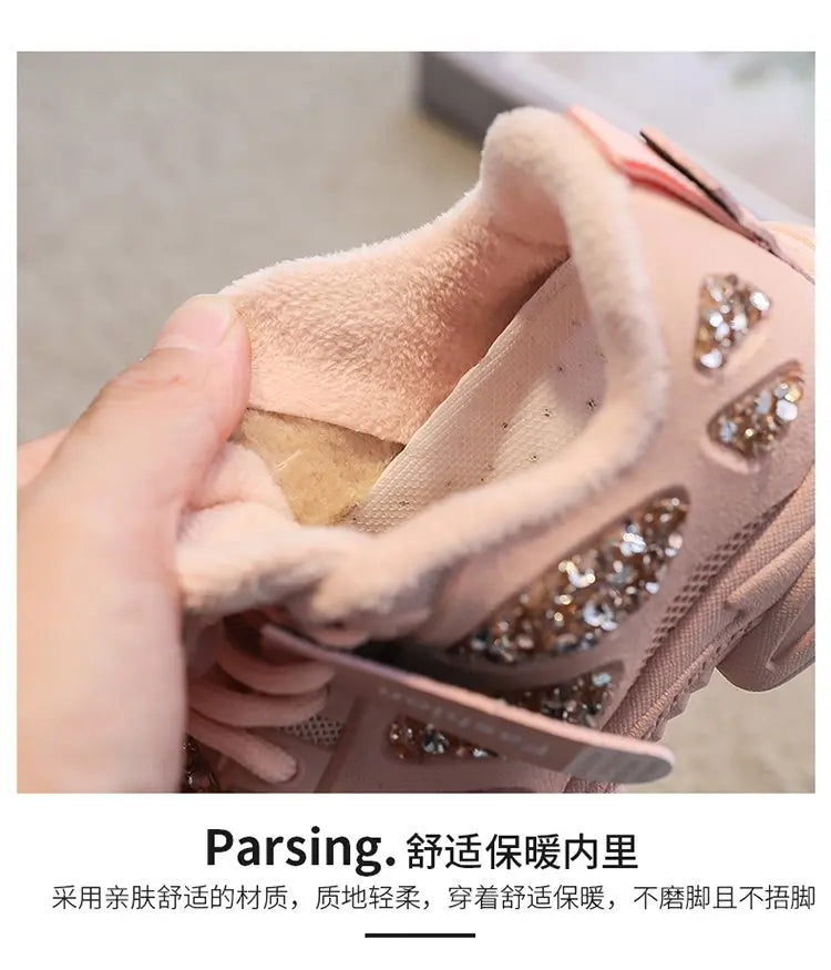 2022 Spring Fashion Women Sneakers Kids Toddler Girl Shoes Rhinestones Glittering Childen Outdoor Leisure Sports White Shoes Red