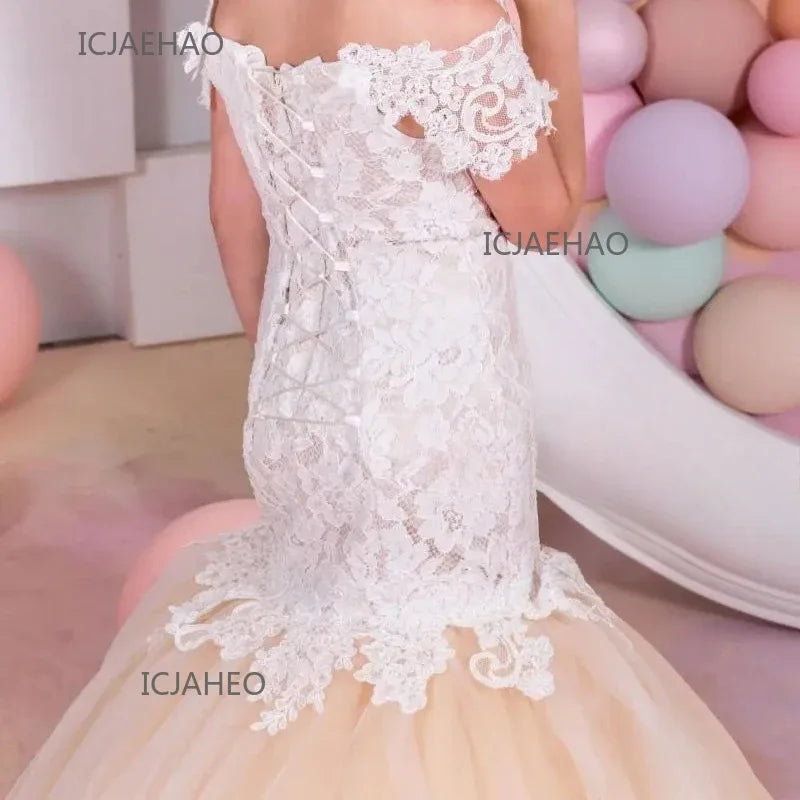 Baby Flower Girl Dress Kids Lace Long Evening Children Dresses for Wedding