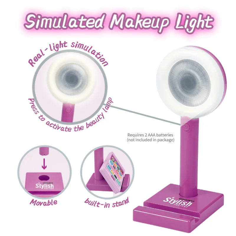 Girls' Pretend Play Makeup Kit, Ages 3+, Realistic Cosmetic Game Set with Illuminated Makeup Light - Ideal Gift for Birthday