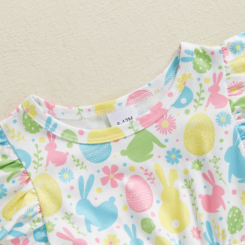 Tess Toddler Girl Easter Dress with Floral Bunny Print