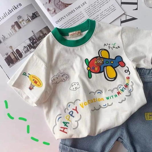 Troy Cotton Cartoon Print Short Sleeve Tees