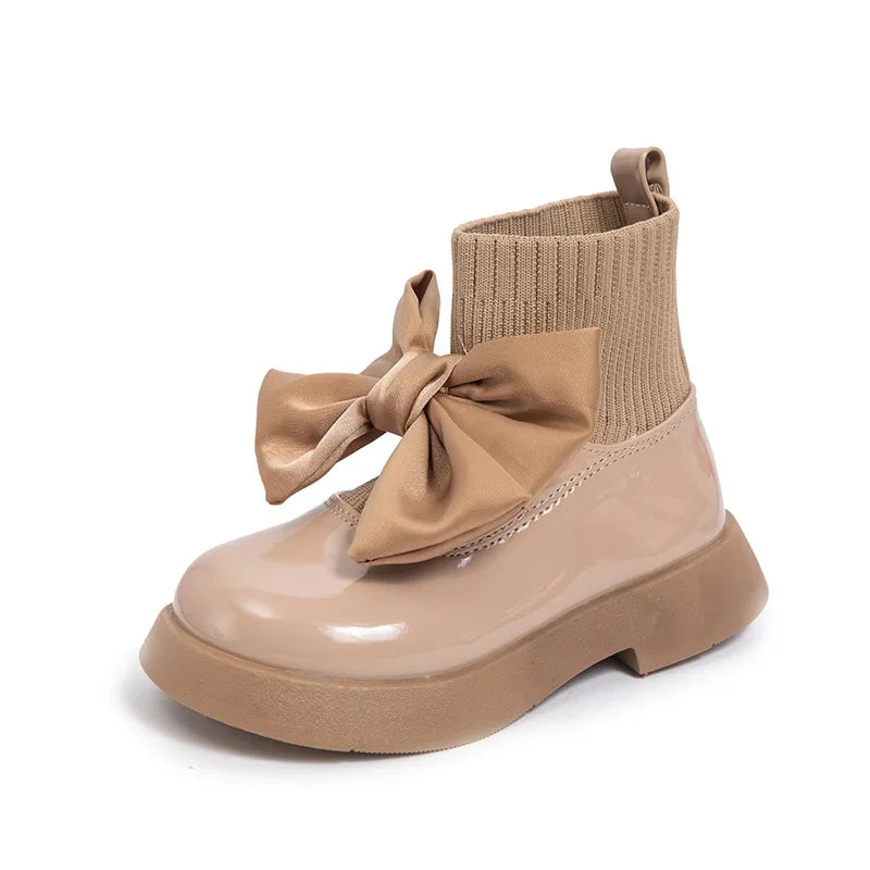 Girls Boots 2025 Fashion Butterfly-knot Glossy Casual Boots For Baby Girls Comfirtable Breathable Girls Shoes Outdoor Sneakers