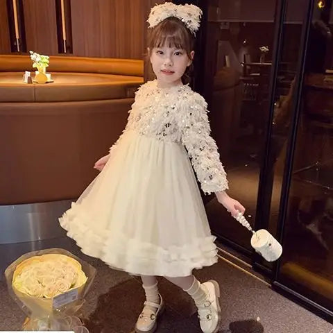 Girls Dress Autumn and Winter New 2023 Cashmere Foreign Style Princess Dress