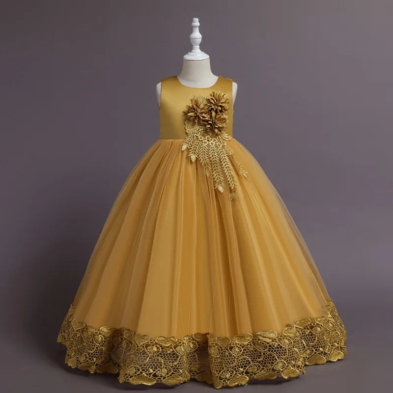 Teen Long Flower Bridesmaid Dresses For Girls Children Wedding Prom Gown Girl
